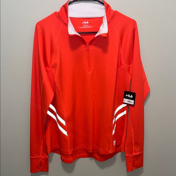 Fila Bright Red Quarter-Zip Top with White Stripes - Picture 1 of 5
